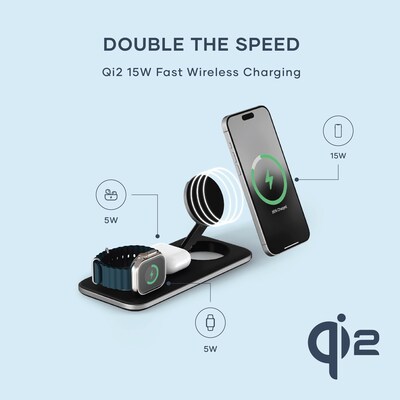 Qi2 Trio Wireless Charging Pad - with Type A,C,G plugs