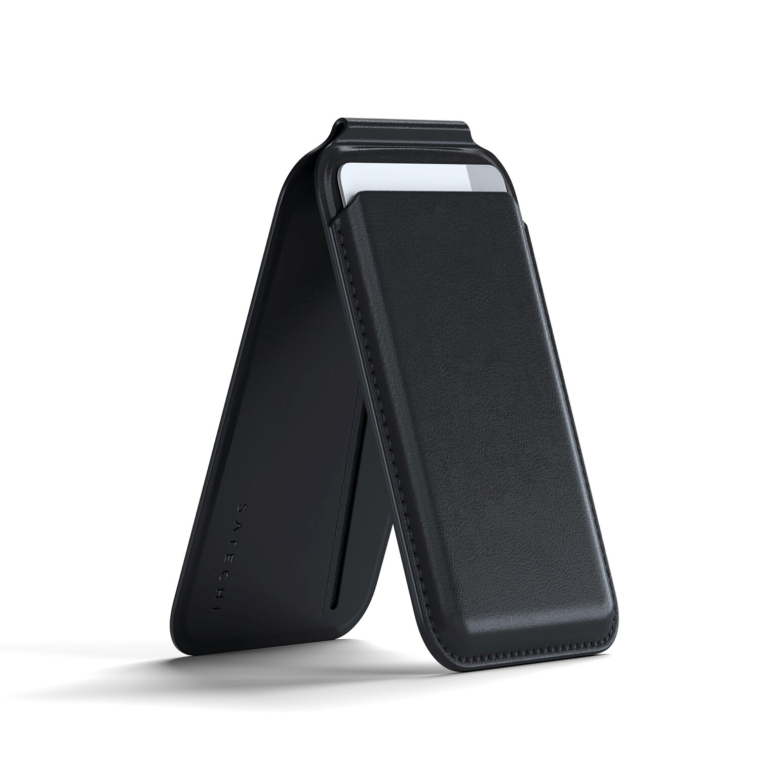 Vegan-Leather Magnetic Wallet Stand (Black)