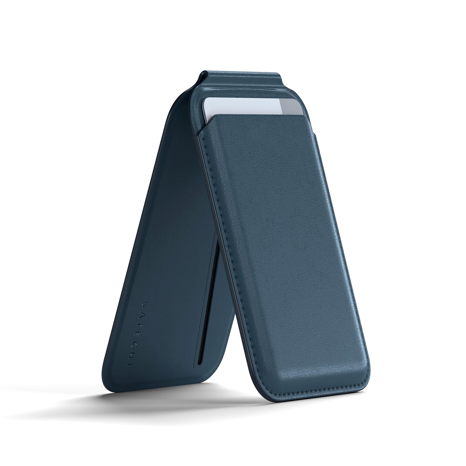 Vegan-Leather Magnetic Wallet Stand (Dark Blue)