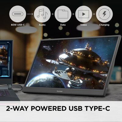 ViewSonic 17" 144Hz Portable FreeSync Gaming Monitor, Built-in Stand, Black (VX1754)