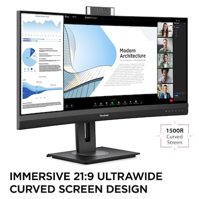 ViewSonic 34" Curved UWQHD 100Hz Video Conferencing Docking Monitor, Black (VG3457CV)