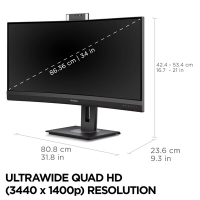 ViewSonic 34" Curved UWQHD 100Hz Video Conferencing Docking Monitor, Black (VG3457CV)