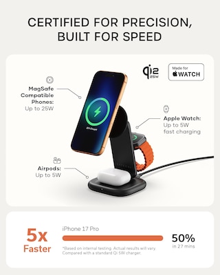 3-in-1 Foldable Qi2 25W Wireless Charging Stand - Type A,G,C for US,EU,UK