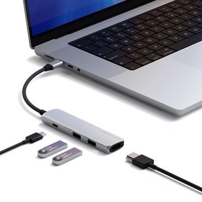 Satechi 4-in-1 USB-C Slim Multiport Adapter 4K, Silver (ST-P4SS)