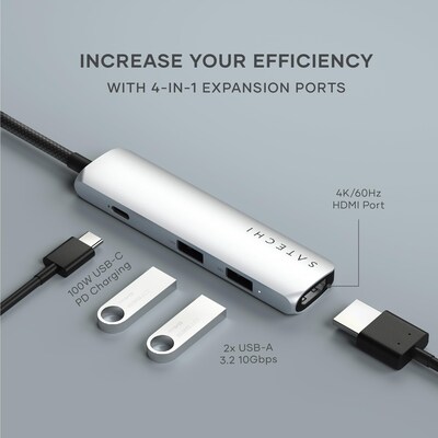 Satechi 4-in-1 USB-C Slim Multiport Adapter 4K, Silver (ST-P4SS)
