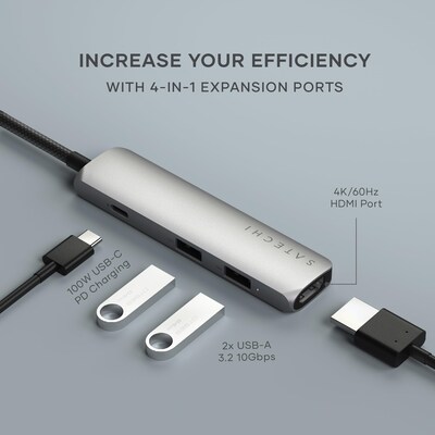 Satechi 4-in-1 USB-C Slim Multiport Adapter 4K, Space Grey (ST-P4SM)