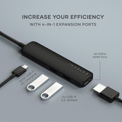 Satechi 4-in-1 4K USB-C Slim Multiport Adapter, Black (ST-P4SK)