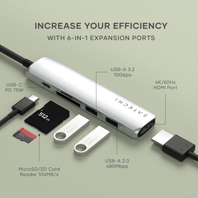 Satechi 6-in-1 USB-C Slim Multiport Adapter, Silver (ST-P6SS)