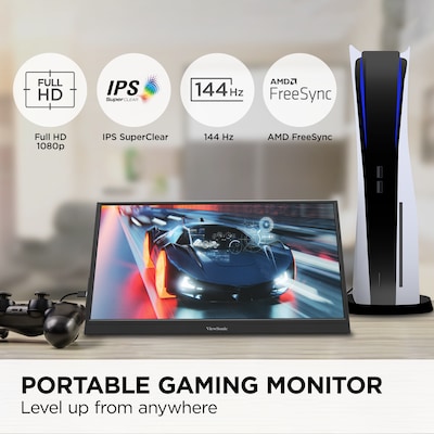 ViewSonic 16 144Hz Portable FreeSync Gaming Monitor with Built-in Stand and Protective Cover, Black (VX1654)