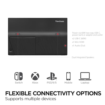 ViewSonic 16" 144Hz Portable FreeSync Gaming Monitor with Built-in Stand and Protective Cover, Black (VX1654)