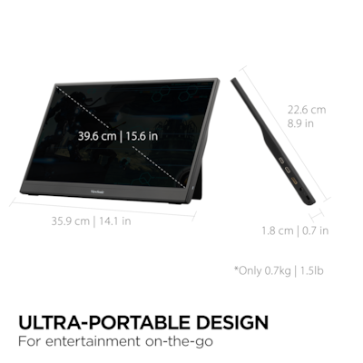 ViewSonic 16" 144Hz Portable FreeSync Gaming Monitor with Built-in Stand and Protective Cover, Black (VX1654)