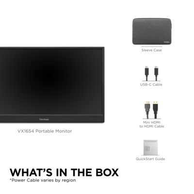 ViewSonic 16" 144Hz Portable FreeSync Gaming Monitor with Built-in Stand and Protective Cover, Black (VX1654)
