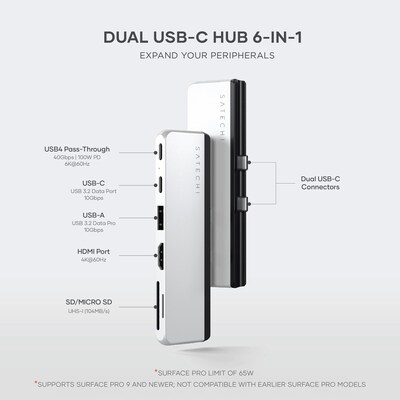 Dual USB-C Hub for Surface Pro 9 - Platinum