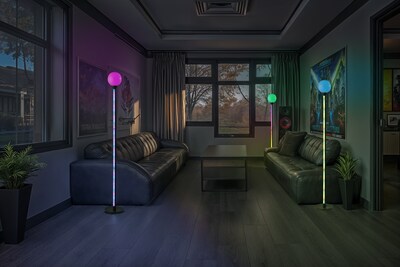 Simplee Adesso Astra LED RGB Color Changing Floor Lamp, 58.5"H, Black with Plastic Shade (SL0371-01)