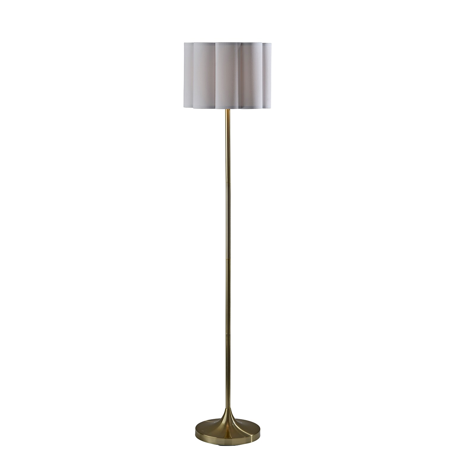 Adesso Elodie 60H Antique Brass Floor Lamp with White Scalloped Fabric Shade (2618-21)