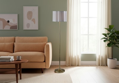 Adesso Elodie 60H Antique Brass Floor Lamp with White Scalloped Fabric Shade (2618-21)