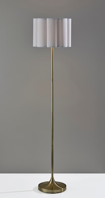 Adesso Elodie 60"H Antique Brass Floor Lamp with White Scalloped Fabric Shade (2618-21)