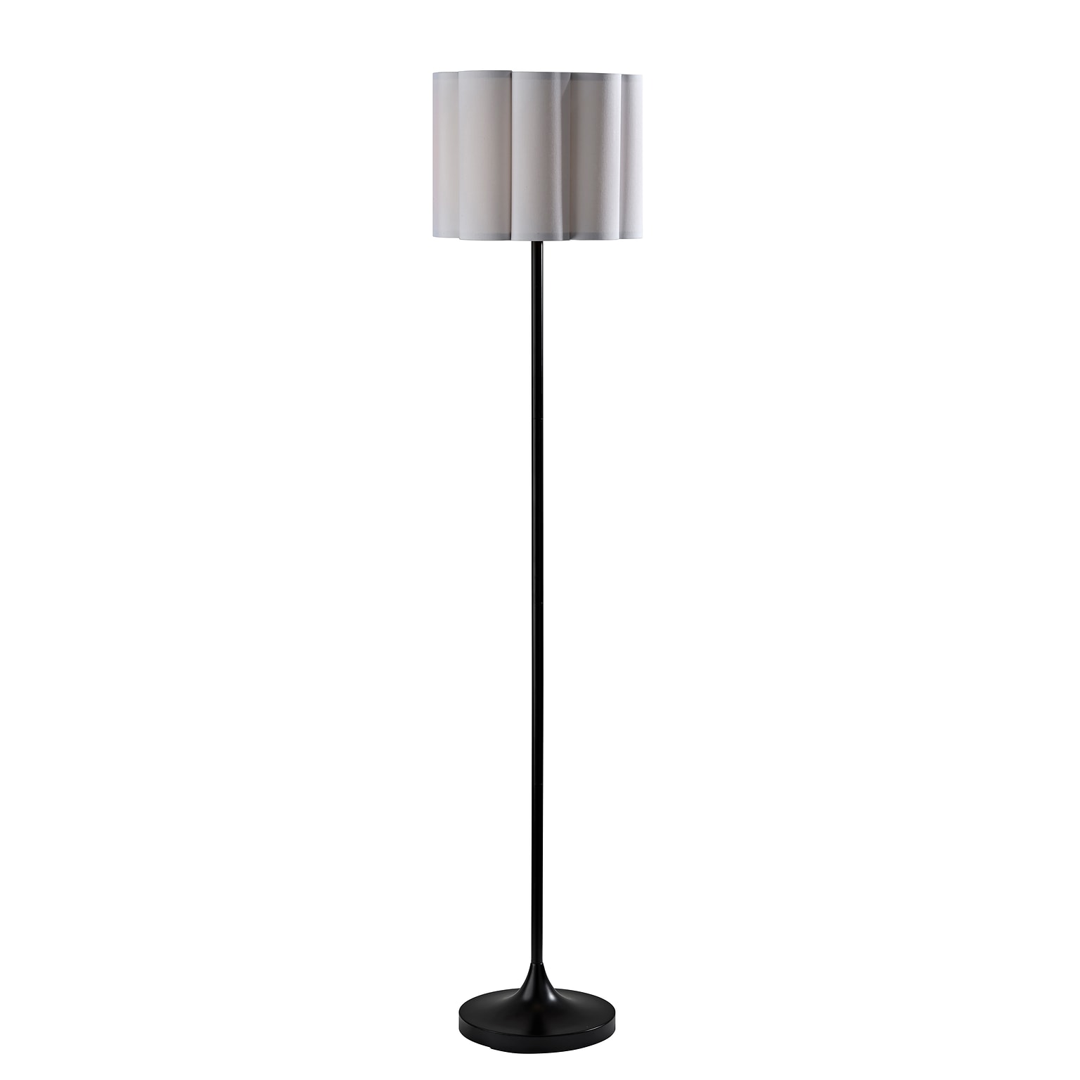 Adesso Elodie 60H Black Floor Lamp with White Scalloped Fabric Shade (2618-01)