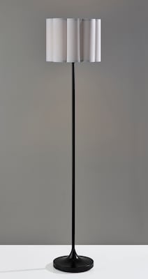 Adesso Elodie 60"H Black Floor Lamp with White Scalloped Fabric Shade (2618-01)