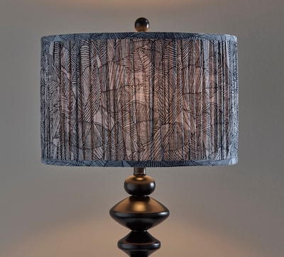 Adeso Samira 61"H Black Floor Lamp with Soft Pleated Blue Printed Fabric Shade (1652-01)