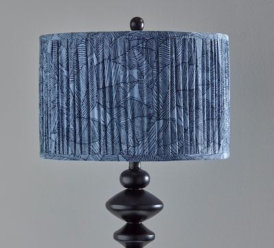 Adeso Samira 61"H Black Floor Lamp with Soft Pleated Blue Printed Fabric Shade (1652-01)