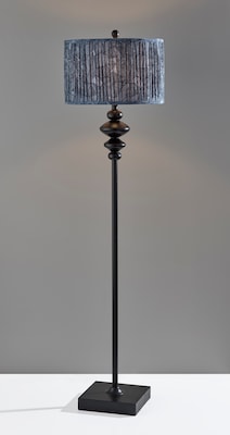 Adeso Samira 61"H Black Floor Lamp with Soft Pleated Blue Printed Fabric Shade (1652-01)