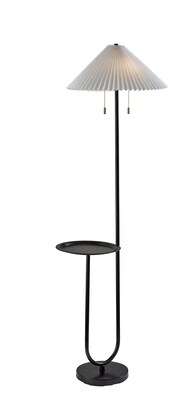 Adesso Uma 63H Black Floor Lamp with KD White Knife Pleated Fabric Shade (2623-01)