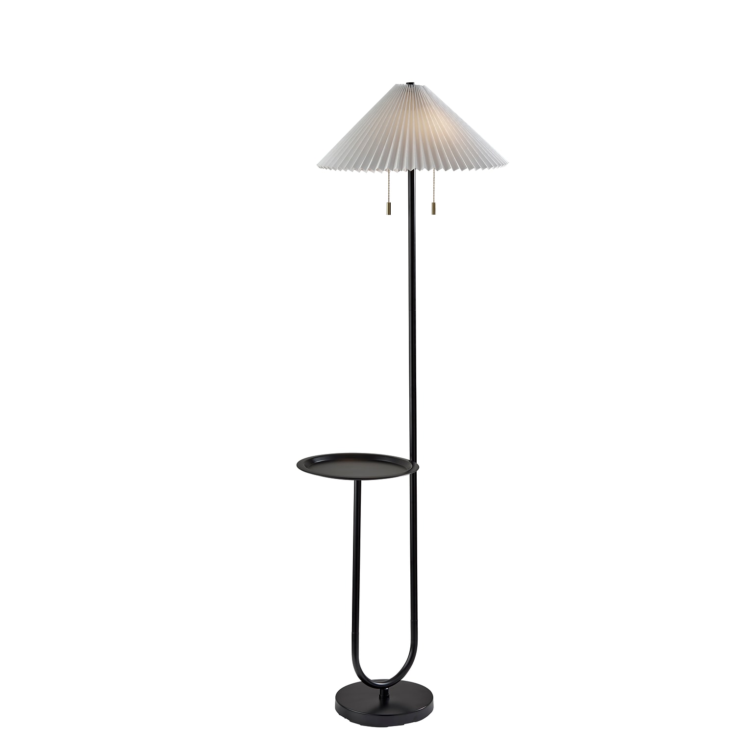 Adesso Uma 63H Black Floor Lamp with KD White Knife Pleated Fabric Shade (2623-01)