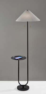 Adesso Uma 63"H Black Floor Lamp with KD White Knife Pleated Fabric Shade (2623-01)