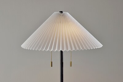 Adesso Uma 63"H Black Floor Lamp with KD White Knife Pleated Fabric Shade (2623-01)