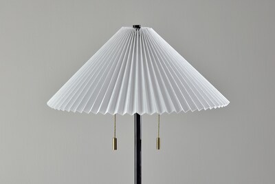 Adesso Uma 63"H Black Floor Lamp with KD White Knife Pleated Fabric Shade (2623-01)
