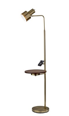 Adesso Joel 60H Antique Brass Floor Lamp with White Textured Fabric Shade (2622-21)