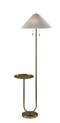 Adesso Uma 63H Antique Brass Floor Lamp with KD White Knife Pleated Fabric Shade (2623-21)