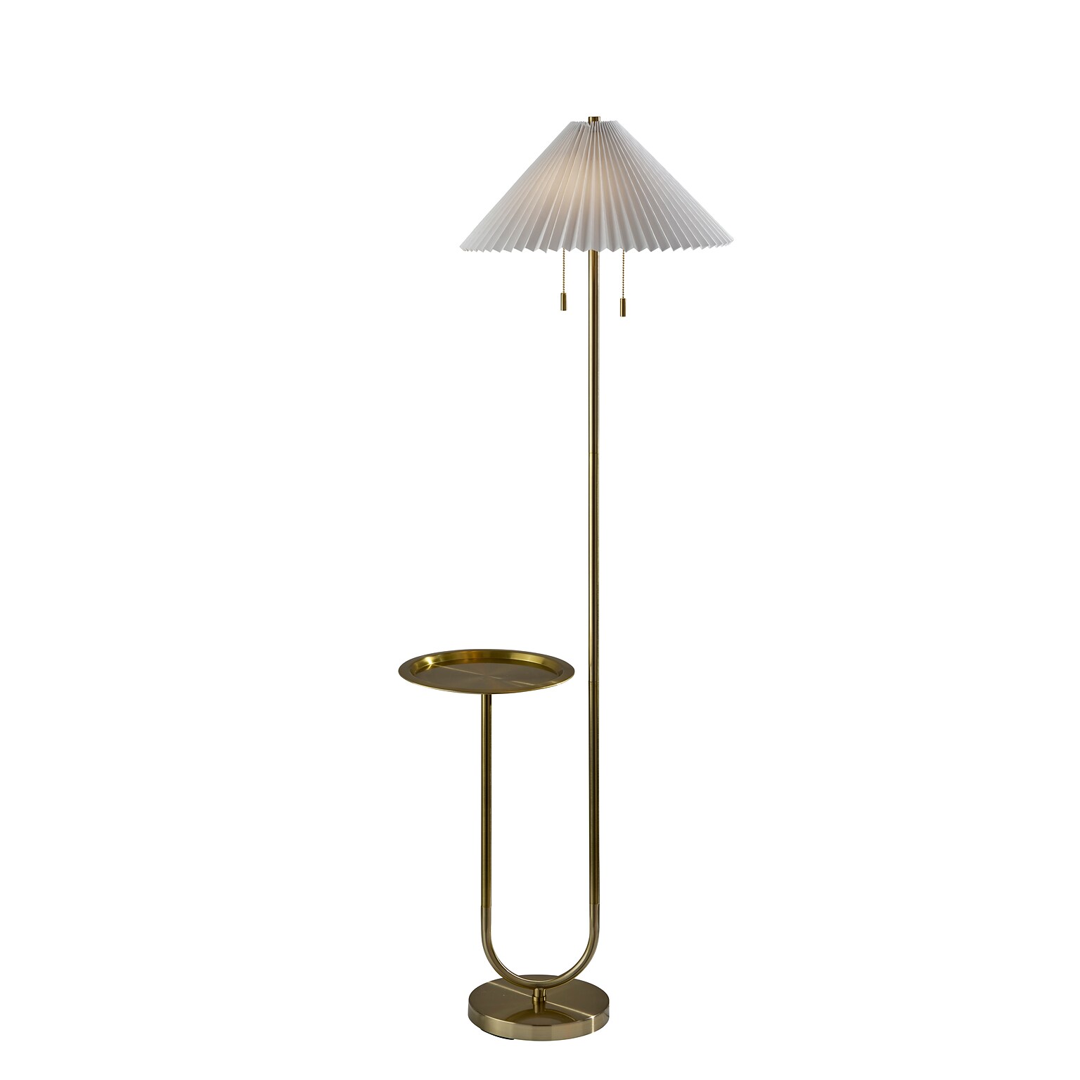 Adesso Uma 63H Antique Brass Floor Lamp with KD White Knife Pleated Fabric Shade (2623-21)