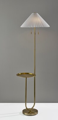 Adesso Uma 63"H Antique Brass Floor Lamp with KD White Knife Pleated Fabric Shade (2623-21)