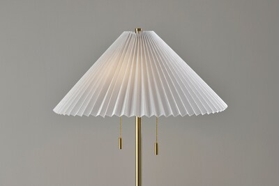 Adesso Uma 63"H Antique Brass Floor Lamp with KD White Knife Pleated Fabric Shade (2623-21)