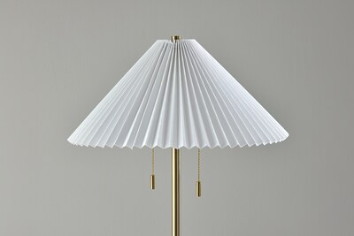 Adesso Uma 63"H Antique Brass Floor Lamp with KD White Knife Pleated Fabric Shade (2623-21)