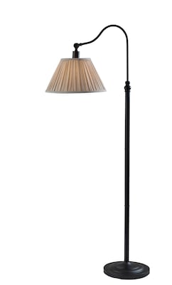 Adesso Shiloh 63H Black Floor Lamp with Soft Pleated Oatmeal Linen Shade (1578-01)