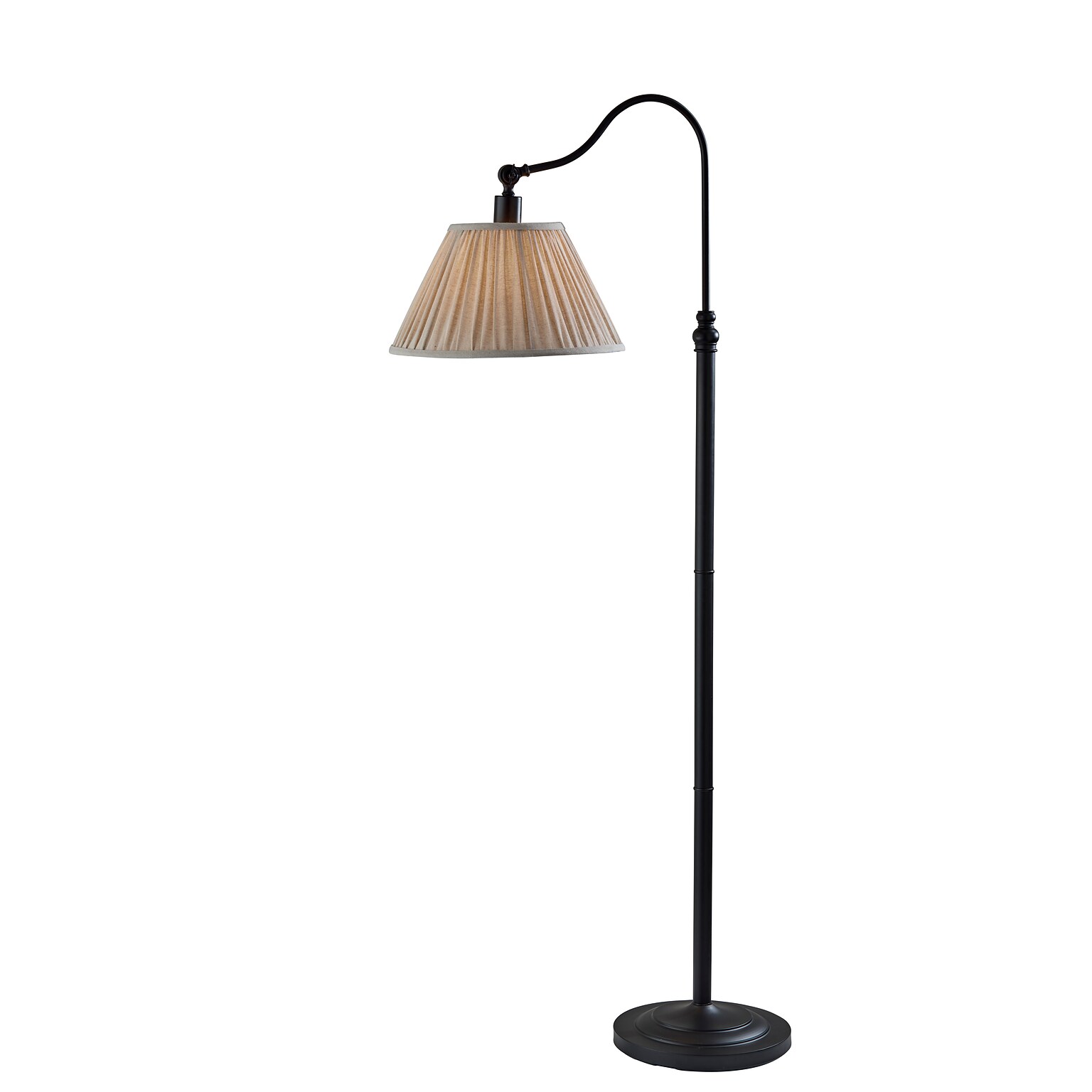 Adesso Shiloh 63H Black Floor Lamp with Soft Pleated Oatmeal Linen Shade (1578-01)