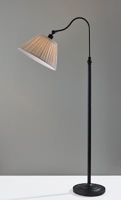 Adesso Shiloh 63"H Black Floor Lamp with Soft Pleated Oatmeal Linen Shade (1578-01)