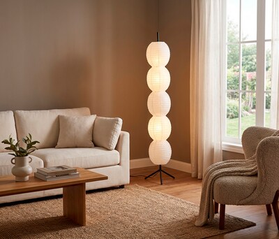 Adesso Lanai 60H Black Floor Lamp with White Paper Shade (1645-01)