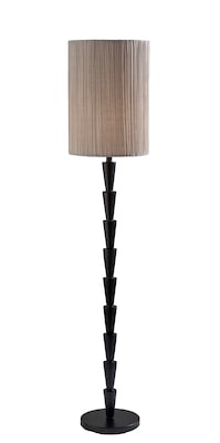 Adesso Amos 63H Black Floor Lamp with Soft Pleated Oatmeal Linen Shade (1643-01)