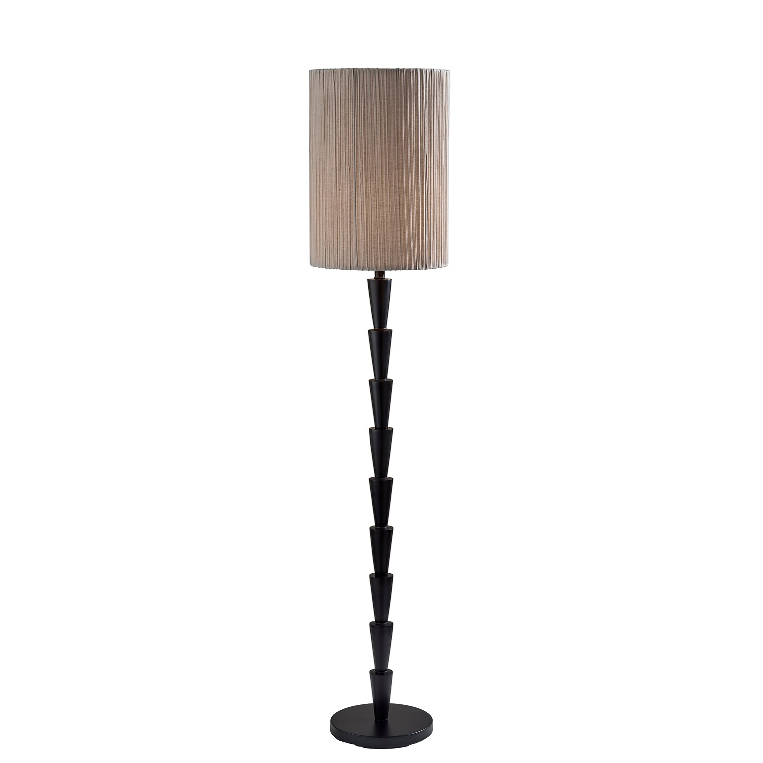 Adesso Amos 63H Black Floor Lamp with Soft Pleated Oatmeal Linen Shade (1643-01)