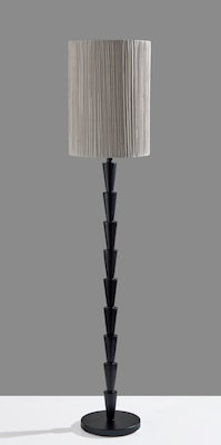 Adesso Amos 63"H Black Floor Lamp with Soft Pleated Oatmeal Linen Shade (1643-01)