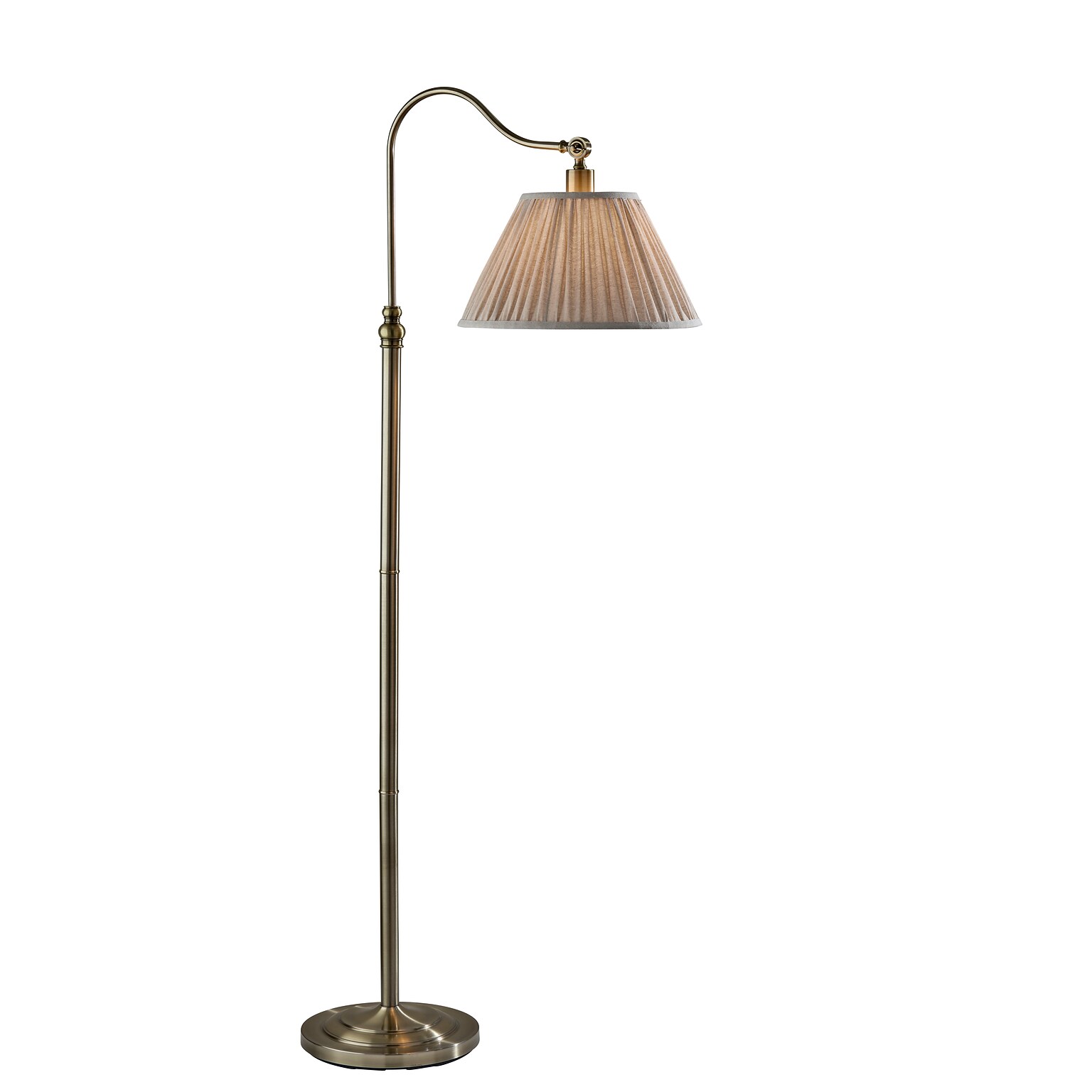 Adesso Shiloh 63H Antique Brass Floor Lamp with Soft Pleated Oatmeal Linen Shade (1578-21)