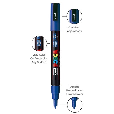 POSCA PC-3M Water Based Paint Marker, Fine Bullet Tip, Blue, 3/Pack (UBCPC3MBLUE-3)