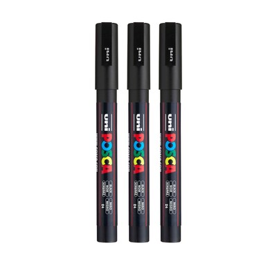 POSCA PC-3M Water Based Paint Marker, Fine Bullet Tip, Black, 3/Pack (UBCPC3MBLACK-3)