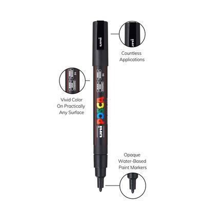 POSCA PC-3M Water Based Paint Marker, Fine Bullet Tip, Black, 3/Pack (UBCPC3MBLACK-3)
