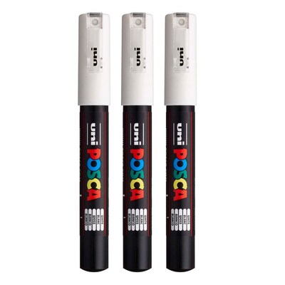 POSCA PC-1M Water Based Paint Marker, Extra Fine Bullet Tip, White, 3/Pack (UBCPC1MWHITE-3)