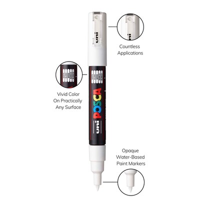 POSCA PC-1M Water Based Paint Marker, Extra Fine Bullet Tip, White, 3/Pack (UBCPC1MWHITE-3)